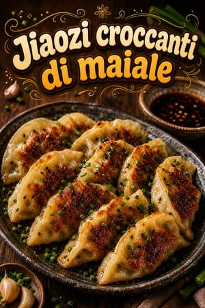 Ravioli cinesi jiaozi di maiale e erba cipollina croccanti