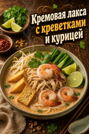 Кремовый малайзийский лакса с креветками и курицей