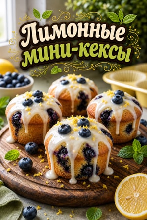 Лимонно-черничные мини-паундкейки с ванильной глазурью