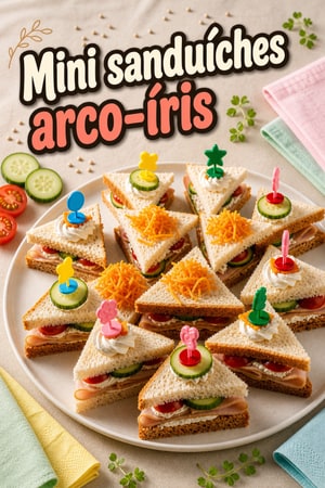 Canapés de Mini Sandes Arco-íris para Festa Infantil