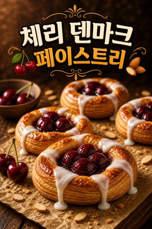 체리 잼이 들어간 덴마크 페이스트리 아몬드 글레이즈