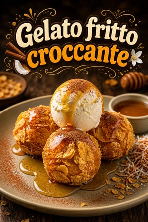 Gelato fritto croccante con miele, cannella e cocco