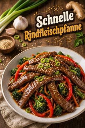 Schnelles Rindfleisch-Wok mit Knoblauch, Ingwer & Sesam