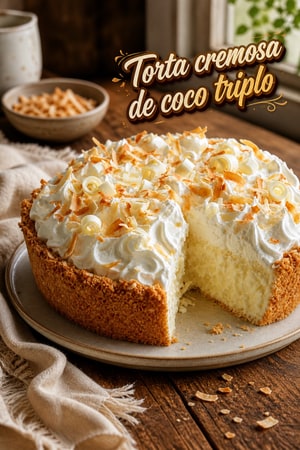 Torta cremosa de coco triplo