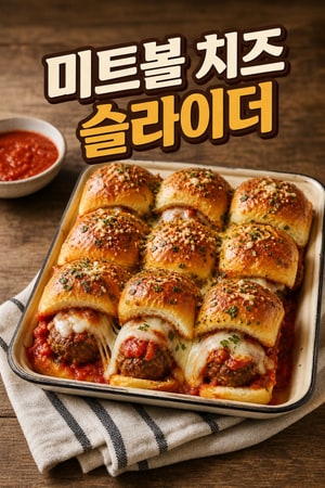 치즈가 듬뿍 들어간 미트볼 슬라이더 - 마리나라 소스