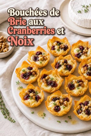 Bouchées de Brie aux Cranberries et Noix avec Miel