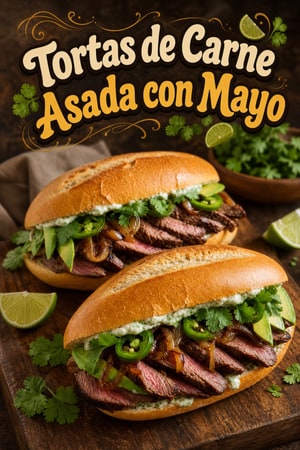 Tortas de Carne Asada con Mayo de Cilantro y Limón