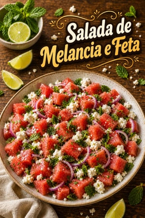 Salada Refrescante de Melancia e Feta com Lima e Hortelã
