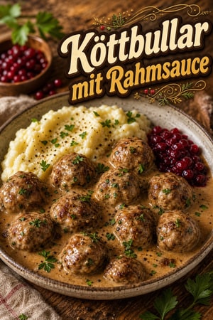 Traditionelle schwedische Köttbullar mit Rahmsauce