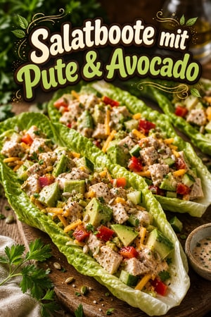Schnelle Energie-Truthahn-Avocado-Salatboote Lunch
