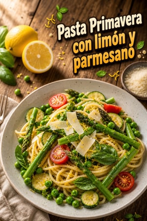 Pasta Primavera de primavera con limón y parmesano