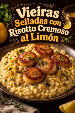 Vieiras Selladas con Risotto Cremoso al Limón y Mantequilla