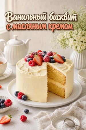 Классический ванильный бисквит с кремовой глазурью