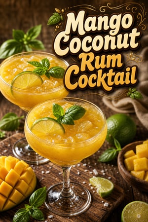 Refreshing Mango Coconut Rum Cocktail with Lime and Basil