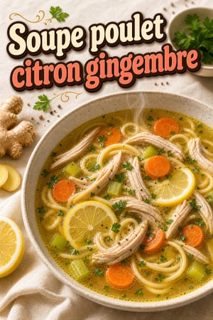 Soupe poulet citron-gingembre réconfortante contre le rhume