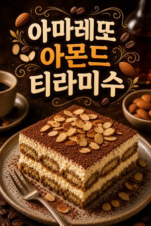 아마레또와 구운 아몬드를 곁들인 고급스러운 벨벳 티라미수
