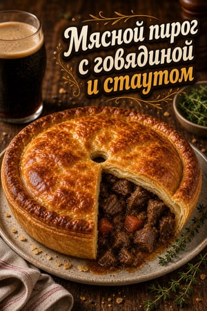 Классический мясной пирог с говядиной и стаутом под слоеным тестом