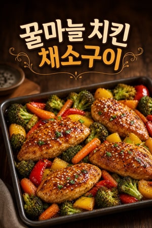 한 팬에 만드는 꿀 마늘 치킨 - 구운 채소와 함께
