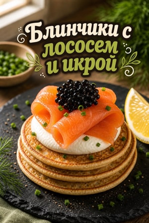 Блинчики с копчёным лососем, икрой и сметаной — легко