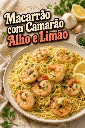 Macarrão Capellini com Camarão ao Molho de Alho, Limão e Manteiga