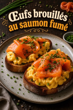 Œufs brouillés onctueux au saumon fumé et ciboulette sur levain
