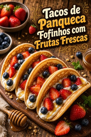 Tacos de Panqueca Fofinhos com Frutas Frescas e Iogurte