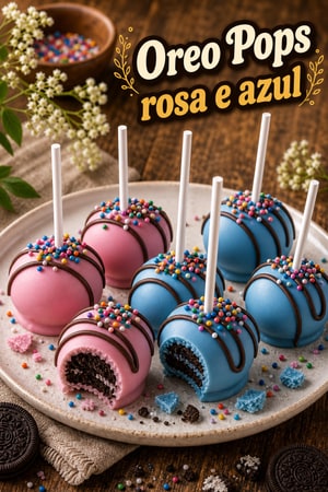 Oreo Pops Rosa e Azul para Gender Reveal com Sprinkles