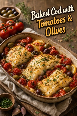 Baked Cod with Tomatoes & Olives