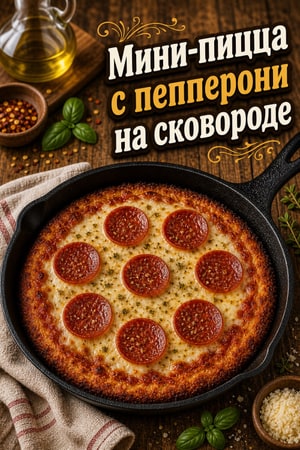 Мини-пицца с пепперони на сковороде с хрустящей корочкой