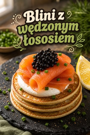 Blini z wędzonym łososiem, crème fraîche i kawior na imprezę