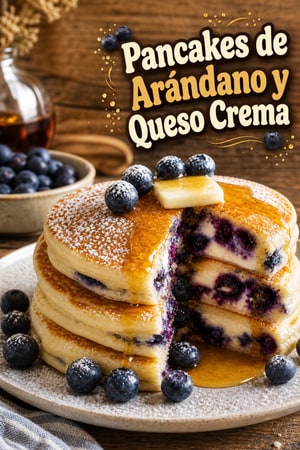 Pancakes Rellenos de Arándanos y Queso Crema Esponjosos
