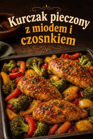 Kurczak w miodzie i czosnku pieczone z warzywami w jednej patelni