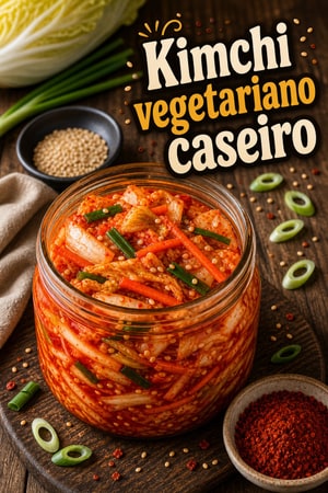 Kimchi Vegetariano Caseiro Autêntico com Gochugaru e Sésamo
