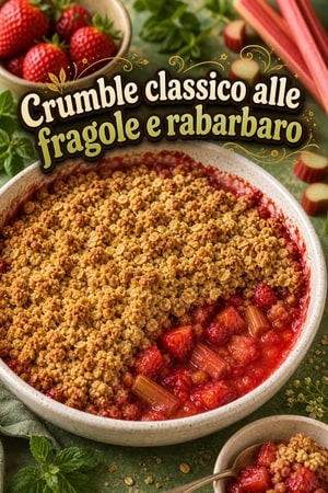 Crumble classico alle fragole e rabarbaro con avena