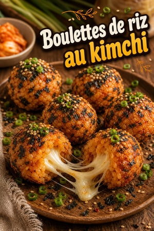 Boulettes de riz au kimchi croustillantes et mozzarella fondante