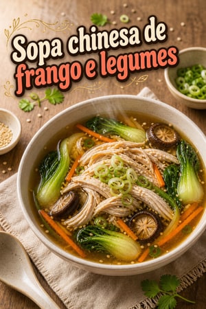 Sopa chinesa de frango e legumes para saúde equilibrada