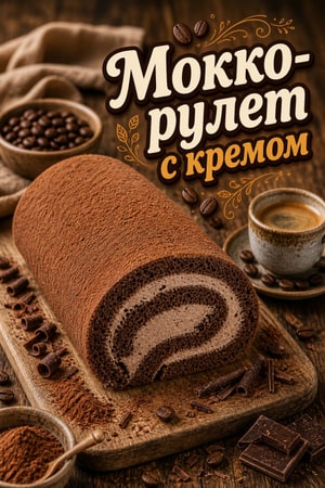 Нежный мокко-рулет: кофейно-шоколадный бисквит с кремом