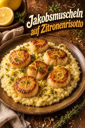Gebratene Jakobsmuscheln auf cremigem Zitronen-Butter-Risotto