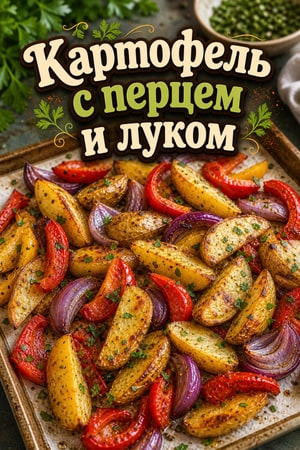 Запеченный картофель с перцем и луком на противне