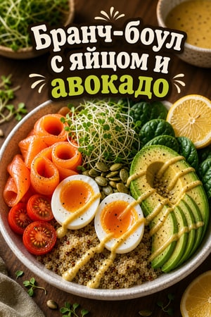 Энергетическая бранч-боул с яйцом, авокадо и киноа на завтрак
