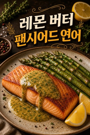 집에서 만드는 빠르고 근사한 간단하고 우아한 레몬 허브 버터를 얹은 팬시어드 연어와 구운 아스파라거스 레시피