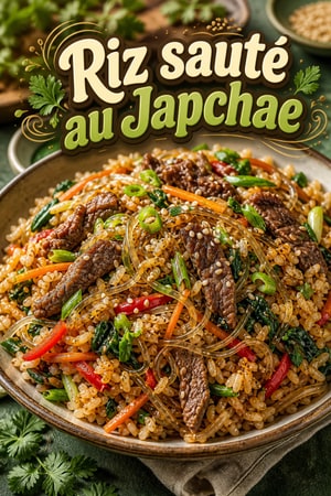 Riz sauté au Japchae : Le délice coréen aux nouilles