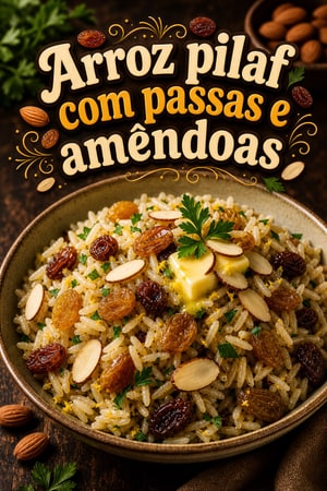 Arroz Pilaf Aromático com Passas, Amêndoas e Ervas Frescas