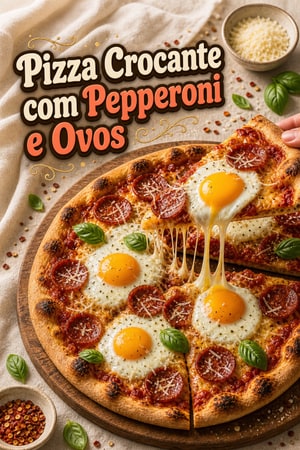 Pizza de Pequeno-Almoço Crocante com Pepperoni e Ovos