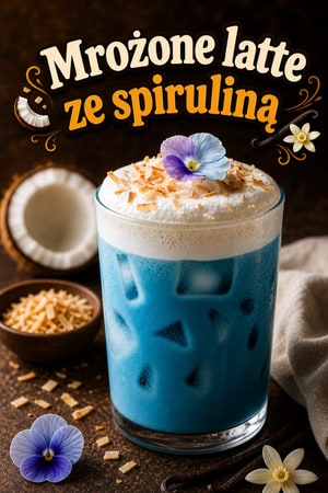 Mrożone niebieskie latte ze spiruliną i pianką kokosową