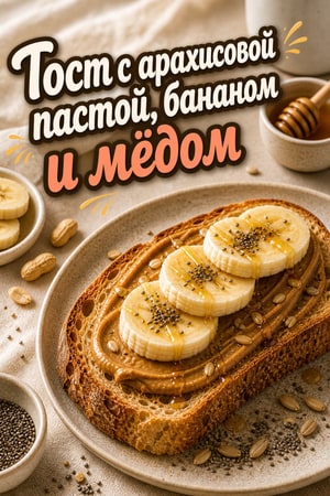 Хрустящий тост с арахисовой пастой, бананом и мёдом