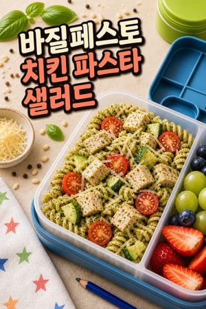 [글루텐프리] 아이 학교 도시락으로 최고! 바질 페스토 치킨 파스타 샐러드