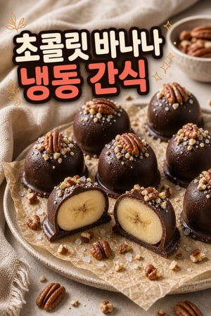 간단하고 건강한 만들기 쉬운 시원한 초콜릿 코팅 바나나 한입, 씨솔트 크런치 냉동 간식 레시피