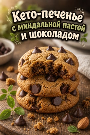 Жевательные кето-печенья из миндального масла и шоколада