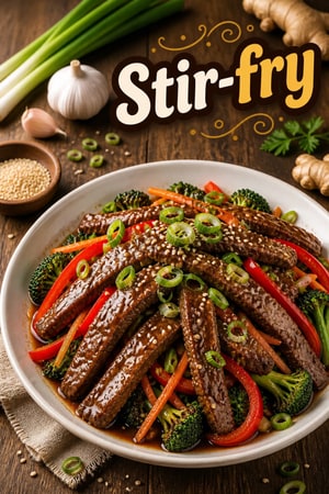 Szybkie stir-fry z wołowiną, czosnkiem i imbirem na szybko